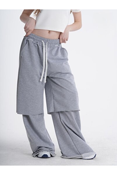 HayKids Girl's Trendy Gray Baggy Sweatpants with Elastic Waist and Lace-Up Ov...