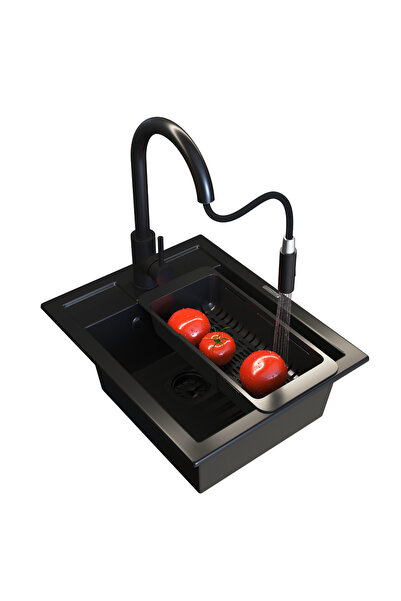 Granitan Chiuveta Granit Best Negru, 500x400 mm, set complet cu baterie Loset...