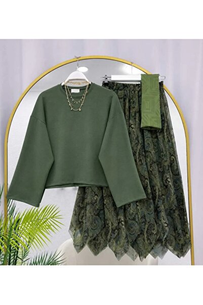 MODA MT Kadın Etek Etnik Desen Detaylı Bluzlu Takım (ŞAL HARİÇ)