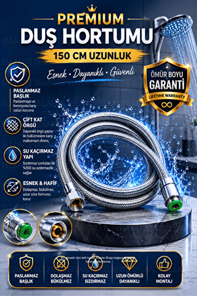 ellante ÖMÜR BOYU GARANTİLİ PREMIUM DUŞ HORTUMU – KIRILMAZ, BÜKÜLMEZ, SIZDIRM...