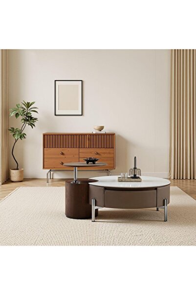 Danube Home Rovena Round Coffee Table With Drawer | Multifunctional Living Ro...