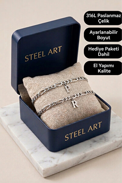 Steel Art Kuyumculuk Çelik Harfli Bileklik Sevgili Arkadaş Bilekliği Çift Bil...