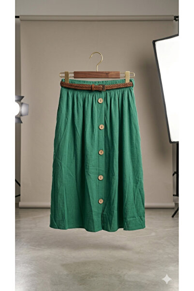 Sublime Butik Ψάθινη φούστα με ζώνη, μίντι μήκους, καθημερινή, με κουμπιά, γι...