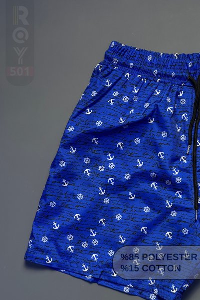 ROY501 Men's Swim Shorts Patterned Pocket Zippered Mesh Swim Shorts