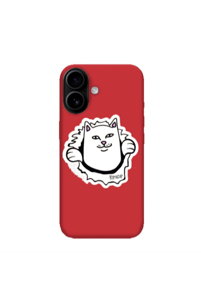 Other Apple Iphone 16 plus White cat Red Colored Silicone TPU Θήκη