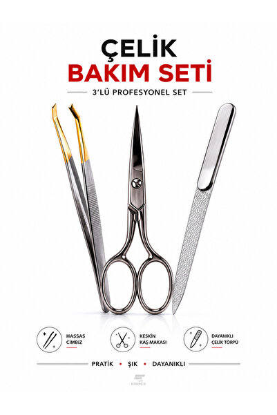 ERHCE Cımbız + Makas + Törpü Kıl Kaş Tırnak Bakımı 3'lü Set