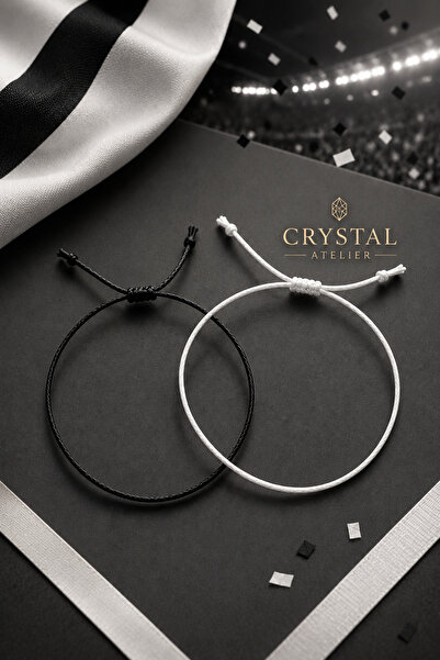 Crystal Atelier 2’li Siyah Beyaz Taraftar Bileklik Seti Ayarlanabilir Unisex ...