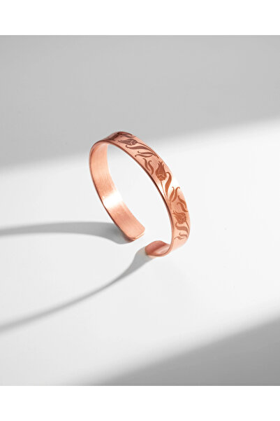 Sırlı Sepet Tulip Motif Copper Bracelet (Zeolite Stone)