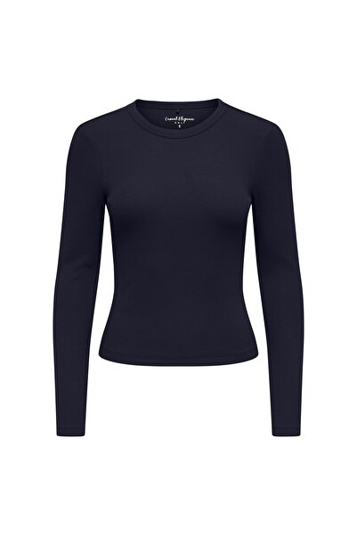 ONLY Damen Ripp-Langarmshirt - ONLVAL O-NECKT SWEAT, Rundhals, Regular Fit, B...