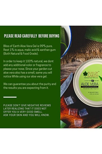 Bliss of Earth Paraben Free Aloe Vera Gel, 200g | Pure Natural After Sun & Daily Skin Care Gel