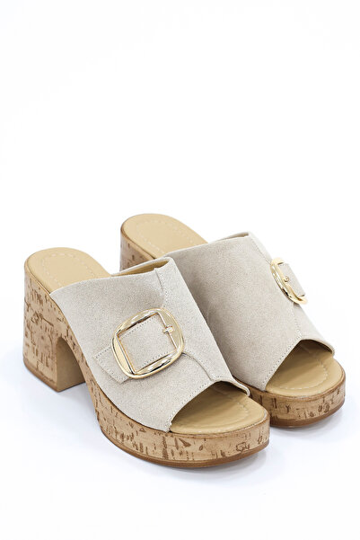 kajal ayakkabı Frm 704 Adjustable Buckle Detailed Thick Heeled Slippers