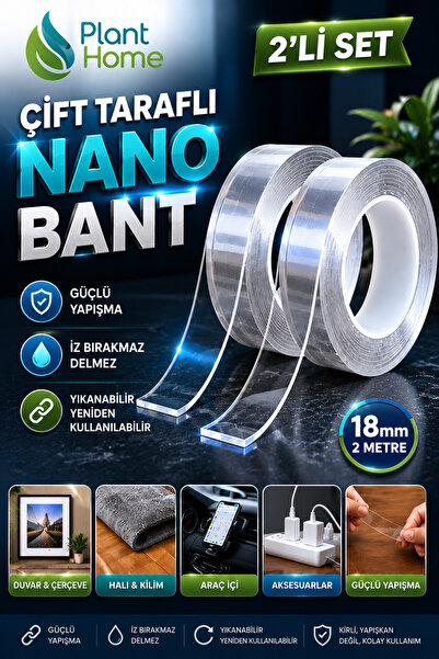 Genel Markalar 2'li Set Çift Taraflı Nano Bant 18mm x 2 Metre Güçlü Yapışkan ...