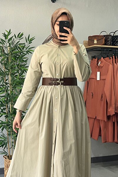 Almarwah Black Kemerli Elbise Bej