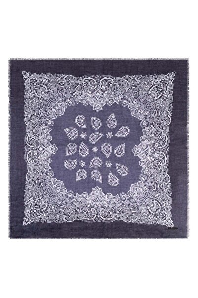 Silk and Cashmere Lacivert Jas İpekli Baskılı Kare Şal 70x70 cm