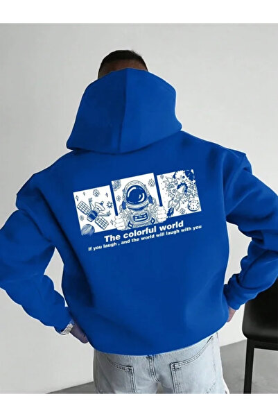 Beruflic Men's Hooded Oversize Three-Yarn Cotton Astronaut Themed Colorful Ea...