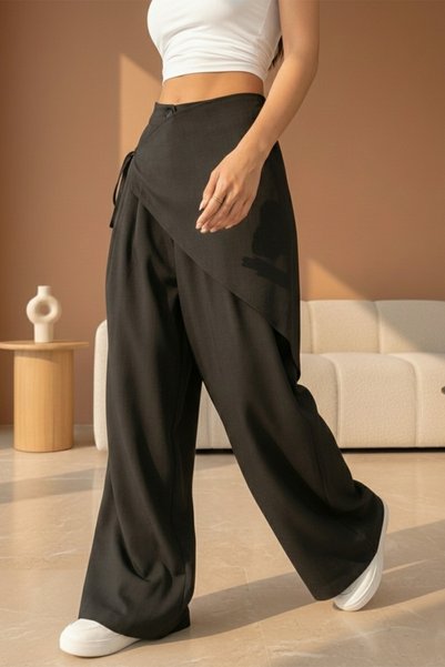 ipek atlas X Nurbeli Women's Wide Leg Asymmetrical Design Palazzo Trousers