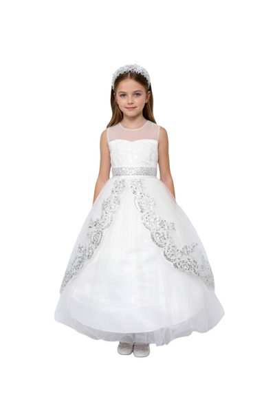 ddaniela D'Daniela - Sleeveless Princess Dress with Metallic Lace Detail - Wh...