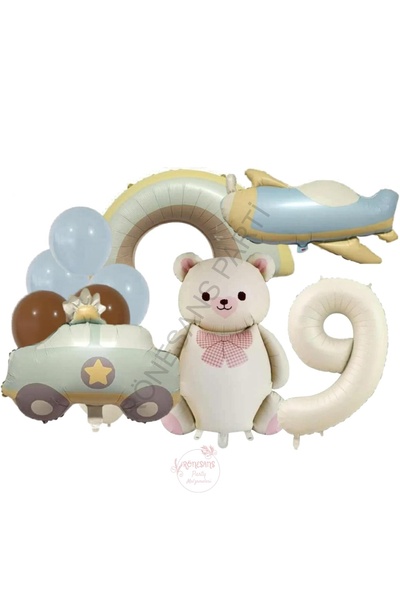 RÖNESANS PARTİ Latex Balloon Rainbow Airplane Police Car Birthday Balloon Set...