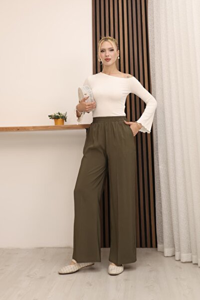 MODAELA Pantaloni Palazzo Tensel cu buzunare elastice în talie
