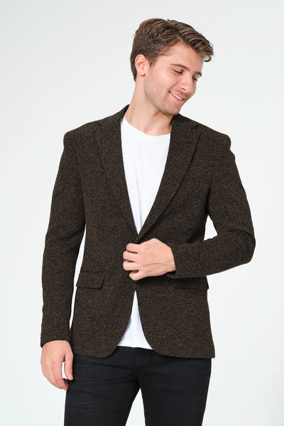 Bonesti Erkek Slim Fit Blazer Ceket Kahve Beyaz