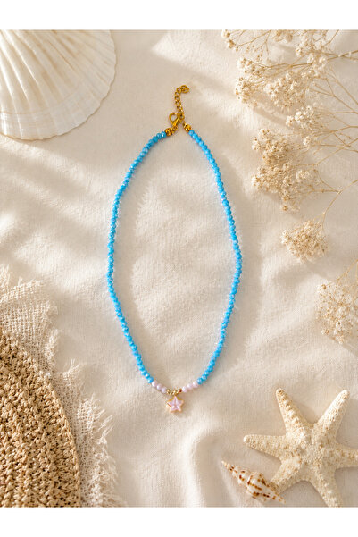 Helen Atelier Mavi Kristal Boncuk Yıldız Charm Kolye