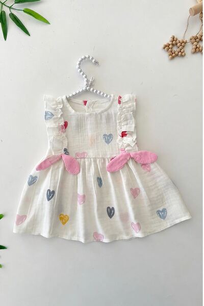 Minigimin Cicileri Miniğimin Cicileri Müslin Renkli Kalp Baskılı Fiyonklu Kız...