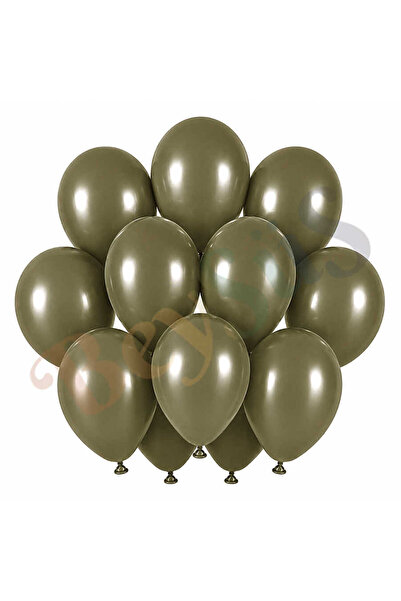 BeySüS Olive Color Latex Retro Balloon (30 cm) - 12 Pieces
