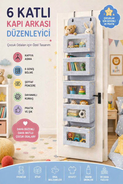 Ferzin 6 Katlı Kapı Arkası Düzenleyici Organizer – Çok Amaçlı Asılabilir Depolama Çantası – Oyuncak, Kozmetik, Banyo ve Bebek Ürünleri İçin