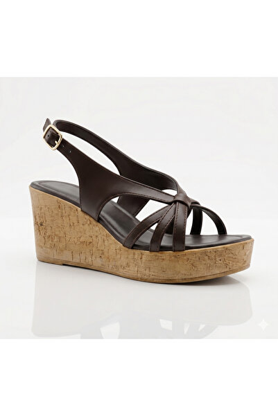 guijarro Women's Brown Minimal Striped Wedge Heel Sandals - 6 cm Cork Sole-Bo...