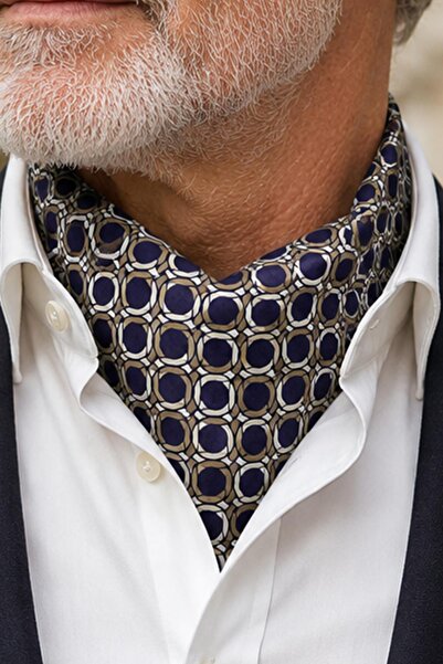 Kravatkolik Navy Blue Motif Pattern Ascot Tie K676