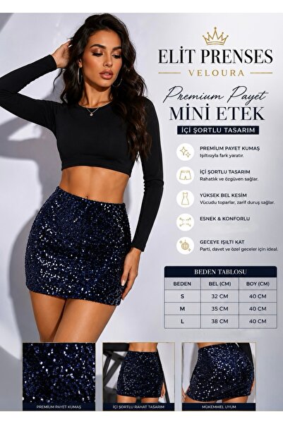 ELİTE PRENSES VELOURA Elit Prenses Veloura Premium Payet Mini Şort Etek Yükse...