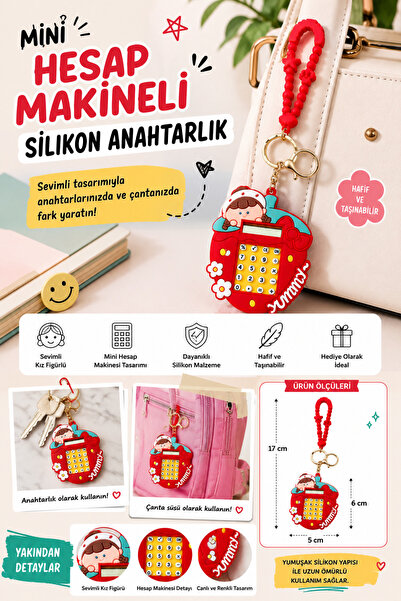 Derwell Mini Hesap Makineli Kız Figürlü Silikon Anahtarlık – Sevimli Çanta ve...