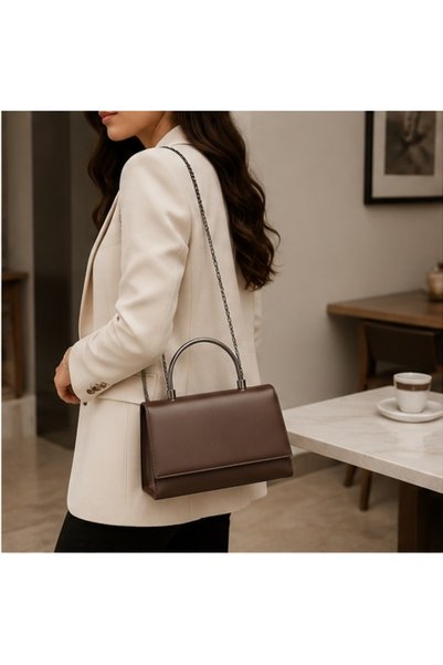 RAPA Brown Metal Handle Women's Hand and Shoulder Bag