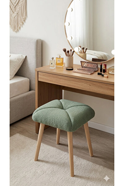 MervishDecor Ahşap Ayaklı Dekoratif Baklava Desenli Kare Puf Tabure Bench Kol...