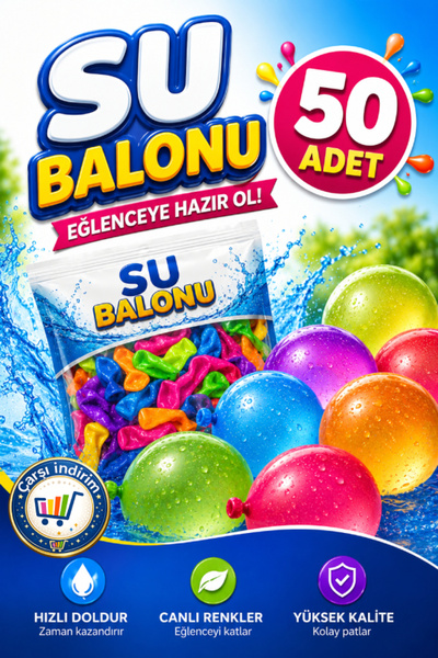 nistabolje 50 Adet Su Balonu Eğlenceli Su Savaşları Karışık Renkli Balon