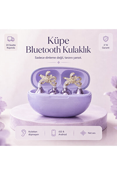 Teknowireless Küpe Klipsli Bluetooth Kulaklık (Charm hediyeli) ! -Dijital gös...