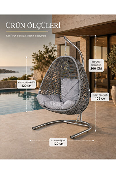 cavisshome Caviss Home Armut Salıncak Tek Kişilik Makrome Ip Örgü Bahçe Balko...