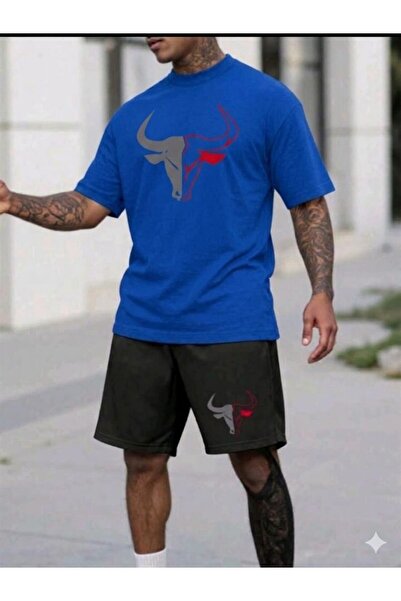 YK WEAR Unisex Bull Logo Oversize T-Shirt Shorts Two-Piece Set