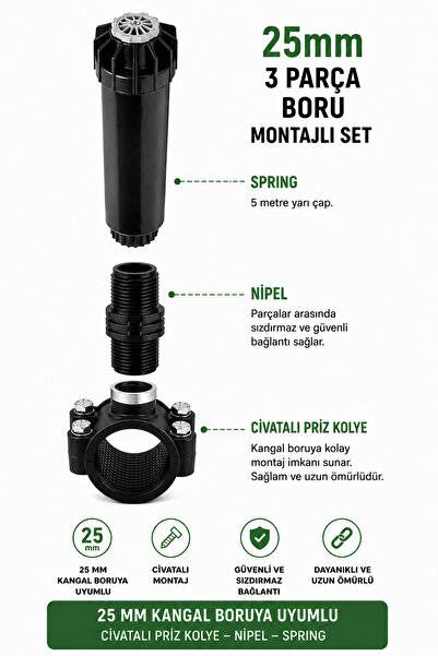 Rain 25mm Boruya Montajlı set 17A SPRİNG (5 METRE)