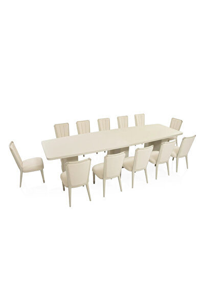 Midas Furniture WOODEN DINING TABLE SET 12 CHAIRS 380X120X76 CM BEIGE