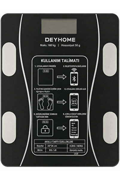 DEYHOME Akıllı Bluetooth Vücut Analiz Baskülü 180 Kg Dijital Tartı Yağ Kas Su...