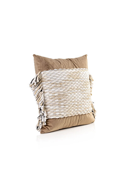 Midas Furniture وسادة مربعة من الجلد والجاكارد مقاس 45×45 سم باللون البني