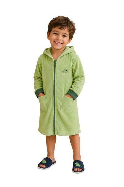 OrganicKid Towel Çocuk Yeşil Fermuarlı Bornoz