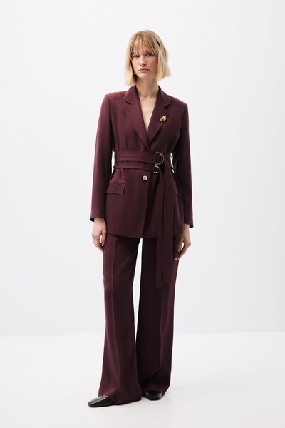 shnwomen Çift Kemerli Ceket Pantolon Takım