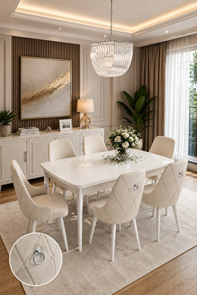 DEREN HOME Fierra 80x130 MDF Açılabilir Masa + 6 Adet Silinebilir Gümüs Halka...