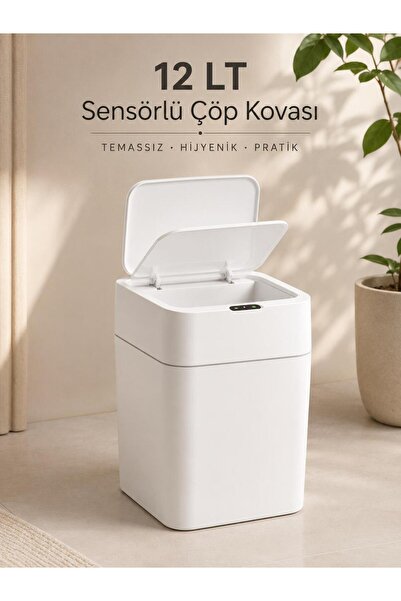 LOREMPBOX 12 LT Sensörlü Çöp Kovası Otomatik Kapaklı Temassız Çöp Kutusu