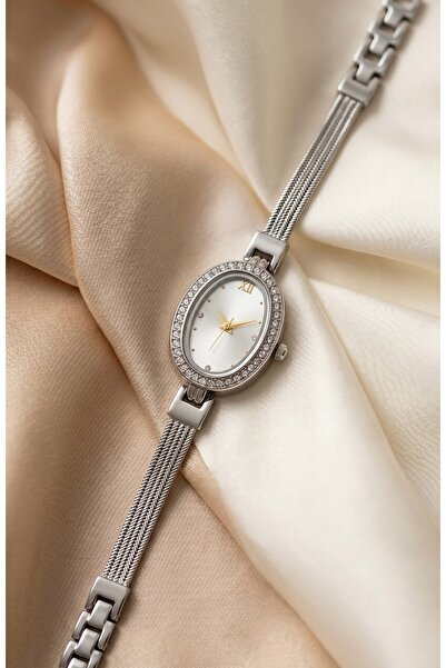 KLISHE Butik Women's Steel Watch Silver Color Oval Case Vintage Watch Old Mon...
