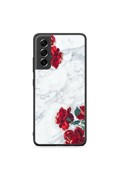 Other Samsung S21 FE Marble and roses Black Glossy Θήκη