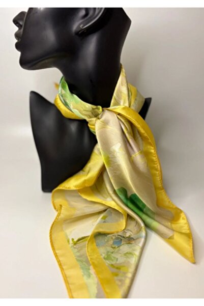 MOODAY Yellow Floral Patterned Double-Sided Square Scarf (70*70)