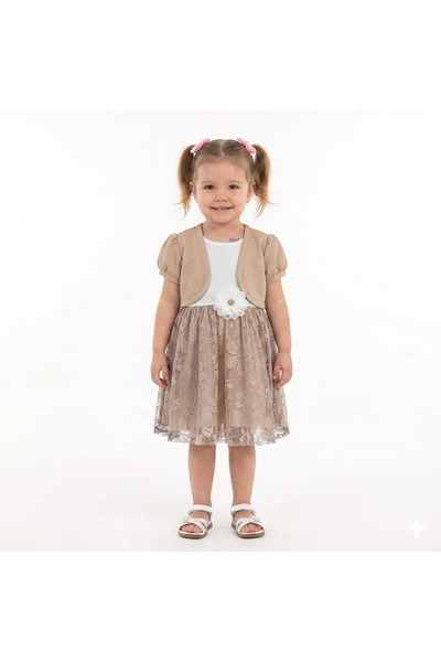 gülerçocuk Girl's Special Occasion Dress - Three-Piece Set with Lace and Bole...